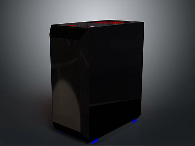 Sleek Black Electronic Device Featuring Red Top Panel And Blue Base Lighting 3d model