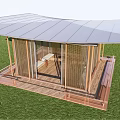 Modern Outdoor Wooden Structure With Curved Roof Transparent Walls And Wooden Deck