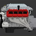 High Performance Automotive Engine Assembly With Silver Cylinder Head And Red Valve Covers 3d model
