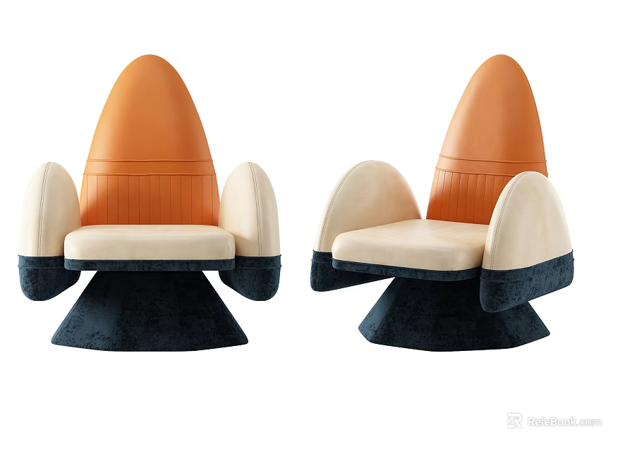 Stylish Kids Chair With Orange Backrest Cream Seat And Navy Blue Armrests 3d model 