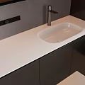Modern Bathroom Interior With White Countertop Washbasin Silver Faucet And Dark Cabinets