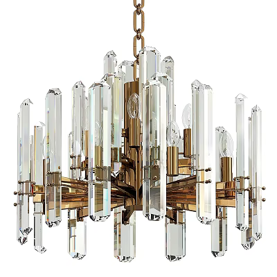 Modern Luxurious Crystal Chandelier With Brass Frame And Elegant Hanging Columns 3d model