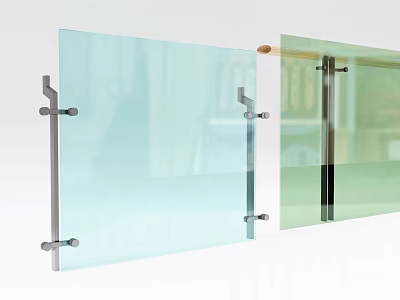 Modern Transparent Glass Fence With Sleek Metal Brackets And Clear Panels For Contemporary Interior Decoration 3d model