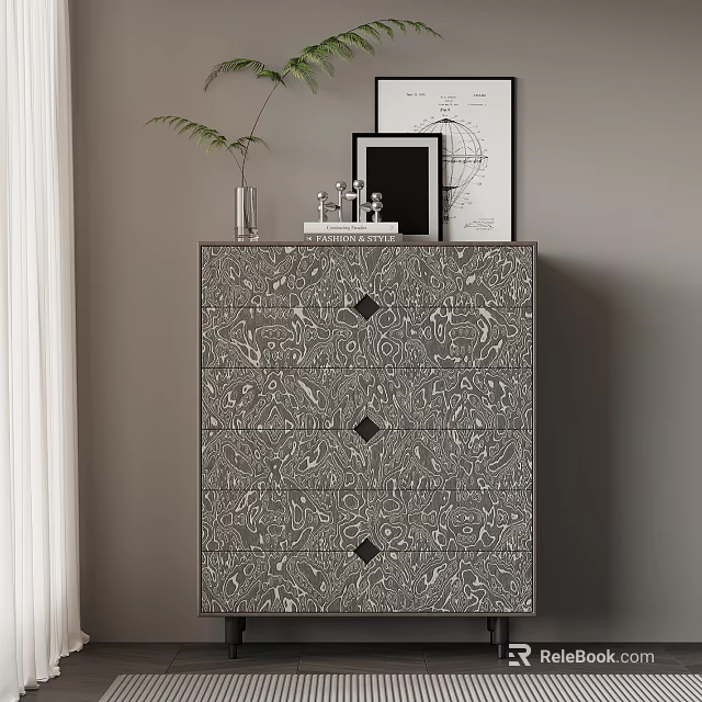 Elegant Entryway Console Table With Decorative Pattern Drawers And Plant Vase Photo Frames 3d model