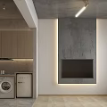 Modern Industrial Apartment With Laundry Area And Concrete TV Wall
