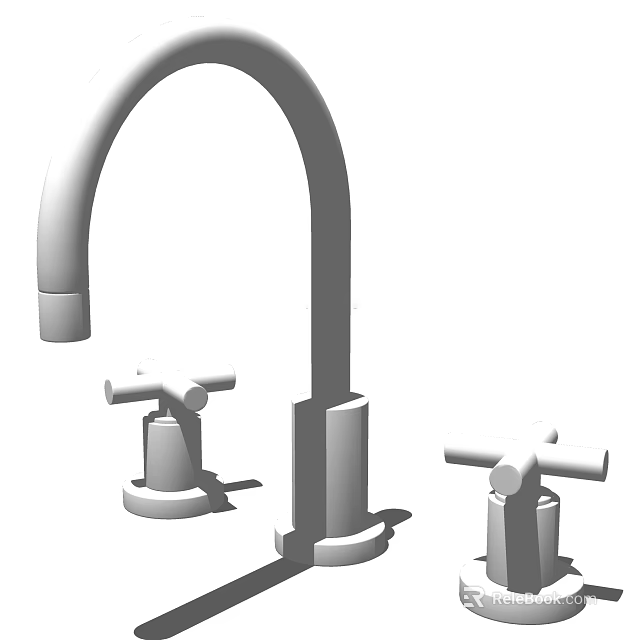 Modern Bathroom Faucet With Curved Spout And Two Cross Handles 3d model 