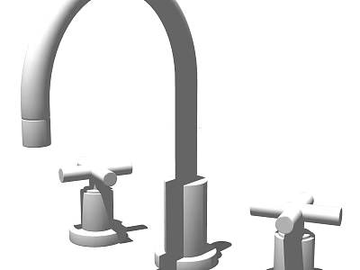 Modern Bathroom Faucet With Curved Spout And Two Cross Handles 3d model