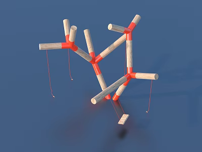 Outdoor Playground Equipment With Wooden Poles Red Connectors And Hanging Ropes 3d model