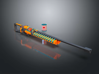 Orange Black Tactical Weapon With Long Barrel Ammunition Chain And Canister Design 3d model