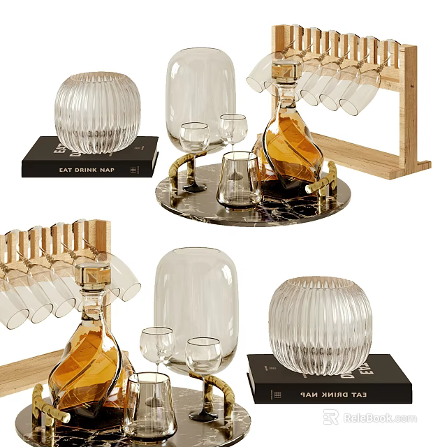Chic Wine Bottles And Glasses With Various Holders And Trays 3d model 