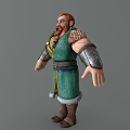 Muscular Game Movie Character With Red Beard Green Robe Brown Belt And Silver Armored Cuffs