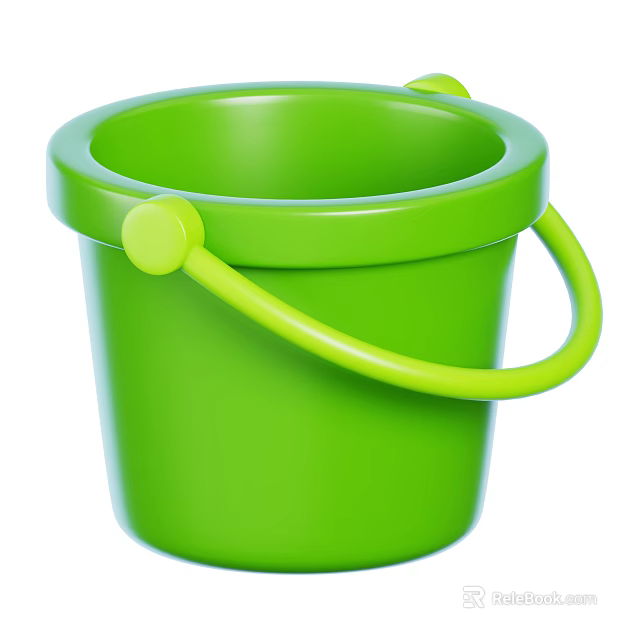 Green Plastic Bucket With Handle For Household Daily Use Essentials 3d model 