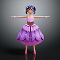 Game Movie Character Blue Haired Girl In Purple Lace Decorated Dress Arms Outstretched Pink Shoes