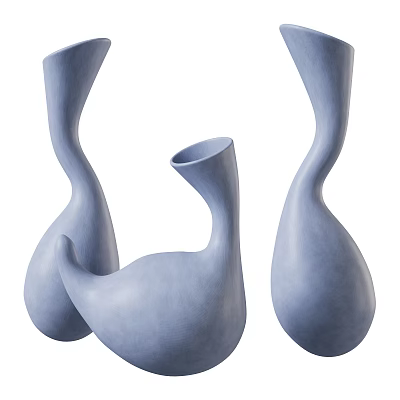 Modern Style Decorative Ornament Set With Blue Vases And Unique Curved Shapes 3d model