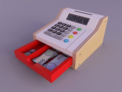 Modern children's toy calculator cash register coin cartoon 3d model