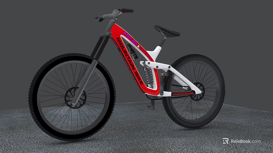 Red and White Mountain Bike With Modern Frame And Large Black Tires 3d model 