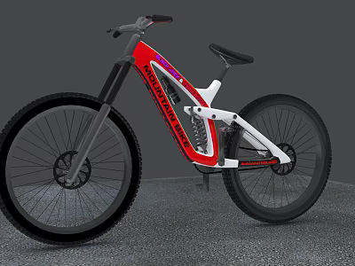 Red and White Mountain Bike With Modern Frame And Large Black Tires 3d model