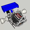 Mechanical Engine Device Featuring Blue Cover Silver Metallic Structure And Red Knobs 3d model