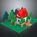 Cute House Exterior Design With Red Roof White Walls Apple Trees Green Lawn And Fence
