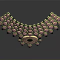 Elegant Jewelry Necklace With Pink Gemstones Green Borders Circular Center Design And Dangling Elements