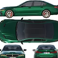 Green BMW M5 Sedan with Gold Alloy Wheels Red Calipers and Sporty Exterior Design