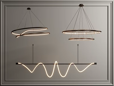 Sleek Modern Chandeliers Featuring Circular And Wave Shaped LED Light Design 3d model