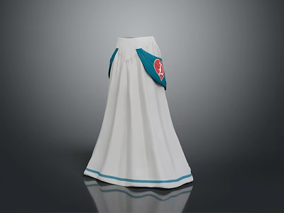 Elegant White Long Dress with Blue Side Accents and Hem Detailing 3d model