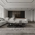 Modern Living Dining Room Interior With Sofa Coffee Table Area Rug And Large Windows