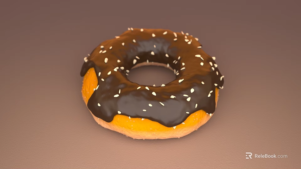 Freshly Baked Donut With Chocolate Glaze And White Sprinkles On Orange Base 3d model 