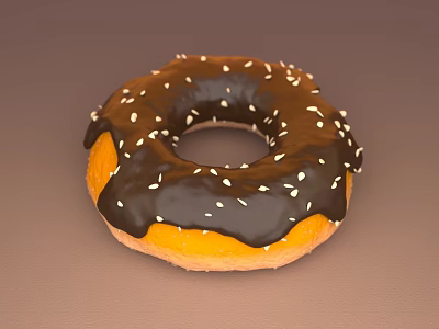 Freshly Baked Donut With Chocolate Glaze And White Sprinkles On Orange Base 3d model