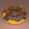 Freshly Baked Donut With Chocolate Glaze And White Sprinkles On Orange Base