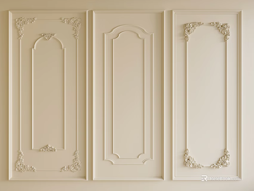 Three Styles Of Plaster Molding Wall Decorations 3d model 