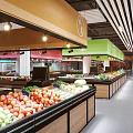 Supermarket Fresh Fruits and Vegetables on Organized Shelves in Well lit Interior