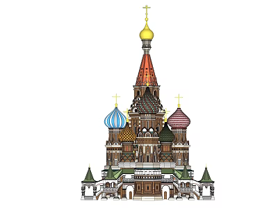 Ancient Historic Building With Colorful Domes Golden Onion Top Crosses Intricate Carvings And Layered Design 3d model