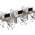 Modern Ergonomic Office Chairs In Workstation With Desks And Computers Setup 3d model