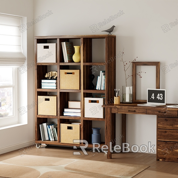 Modern Bookshelf Solid Wood Bookcase Desk model