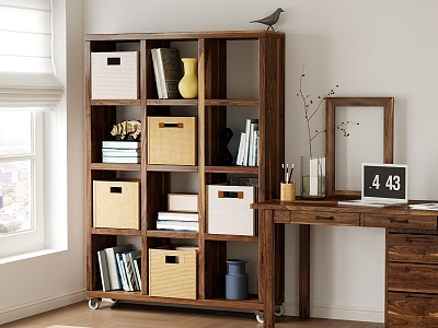 Modern Bookshelf Solid Wood Bookcase Desk model