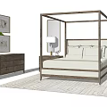 Modern Canopy Double Bed With Nightstands Table Lamp And Framed Artwork 3d model