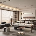 Middle-ancient style guest restaurant sofa combination coffee table and chairs 3d model