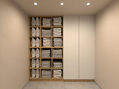 SPA Sauna Locker Room With Neatly Stacked Towels And Slippers 3d model