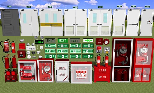 Modern fire fighting equipment Fire equipment Fire extinguisher box Fire hydrant Fire fighting equipment 3d model