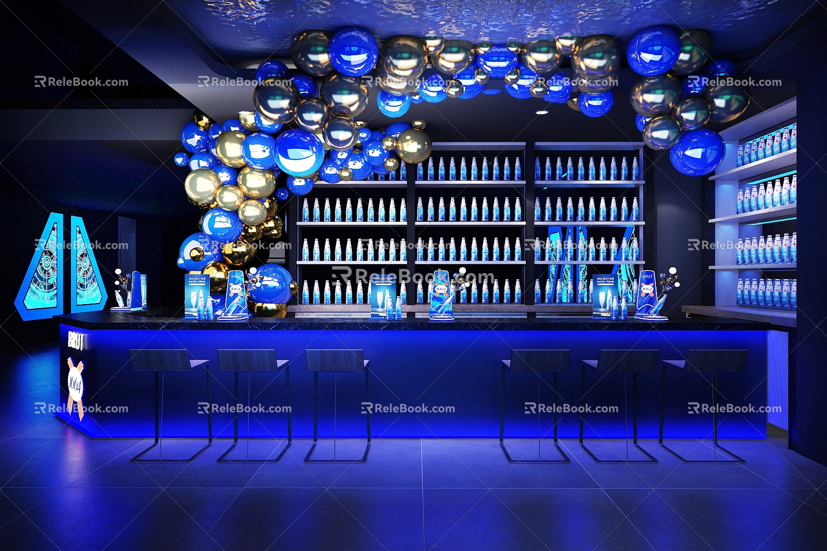 Bar bar beer golden blue balloon 1664 line up to play American Chen 3d model