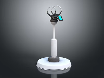 Device With White Base White Column And Circular Ring Structure With Blue Screen 3d model