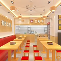 Restaurant with Good Soup Simple Noodles Freshly Cooked Beef Rice Wooden Tables and Red Seats