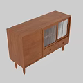 Modern Wooden Sideboard With Ribbed Glass Doors Storage Drawers And Slim Legs