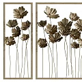Three Panel Metallic Flower Wall Decor With Beige Frames And Elegant Design 3d model