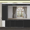 Elegant Gray Curtains Framing Arched Window With Lush Green Outdoor View