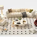 Modern Sofa And Coffee Table Set With Plush Cushions Geometric Rug And Side Lamp