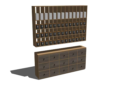 Wooden Display Cabinets with Multiple Small Compartments and Shelves with Drawers 3d model