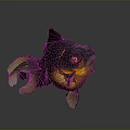 Black and Gold Goldfish With Large Eyes And Flowing Fins On Dark Background With Reflection